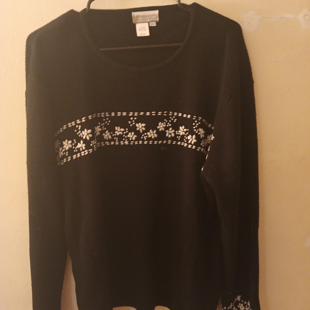 Coldwater Creek Black and Silver Floral Sweater